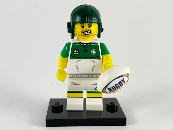 LEGO® Collectible Minifigure Series 19 – Rugby Player set w/Stand & Acces (col19-13) Complete Set with Stand & Accessories