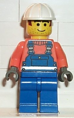 Preowned LEGO® Minifigure – Town con002 Overalls w/Safety Stripe Blue White Construction He