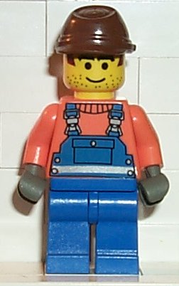 Preowned LEGO® Minifigure – Town con005 Overalls w/Safety Stripe Blue Brown Cavalry Cap