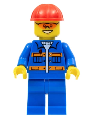 Preowned LEGO® Minifigure – Town con010 Blue Jacket w/Pockets and Orange Stripes Blue Legs