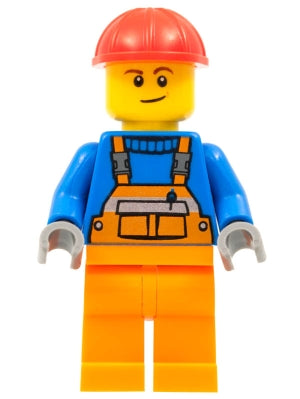 LEGO® Minifigure Town con011 Overalls w/Safety Stripe Orange Orange Legs Red Con