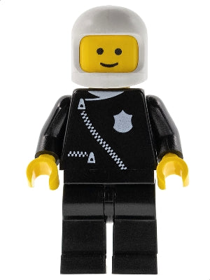 Preowned LEGO® Minifigure – Town cop003 Police Zipper w/Badge Black Legs White Classic Helm