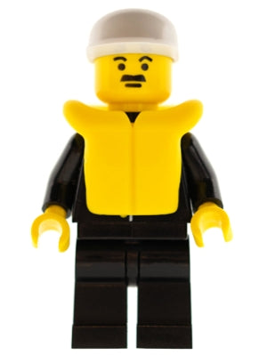 Preowned LEGO® Minifigure – Town cop007 Police Suit w/Sheriff Star Black Legs White Cap Lif