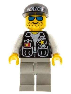 Preowned LEGO® Minifigure – Town cop008 Police Sheriff Star and 2 Pockets Light Gray Legs W