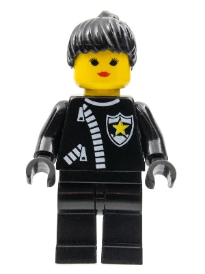 Preowned LEGO® Minifigure – Town cop024 Police Zipper w/Sheriff Star Black Ponytail Hair