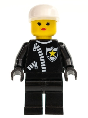 Preowned LEGO® Minifigure – Town cop026 Police Zipper w/Sheriff Star White Cap Female
