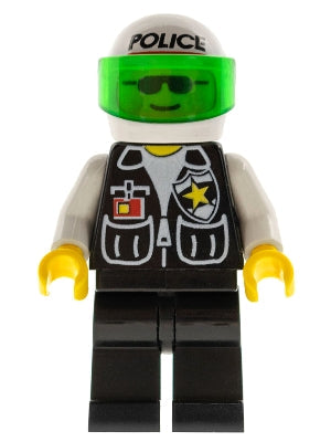 Preowned LEGO® Minifigure – Town cop036 Police Sheriff Star and 2 Pockets Black Legs White