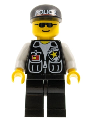 Preowned LEGO® Minifigure – Town cop044 Police Sheriff Star and 2 Pockets Black Legs White