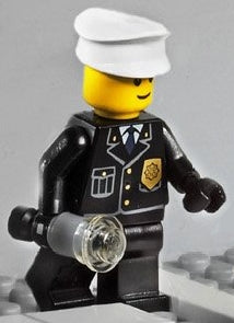 Preowned LEGO® Minifigure – Town cop045 Police City Suit w/Blue Tie and Badge Black Legs Wh