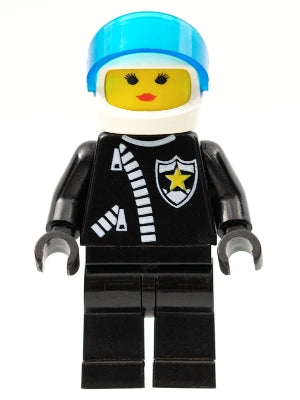 Preowned LEGO® Minifigure – Town cop047 Police Zipper w/Sheriff Star White Helmet Trans-Dar