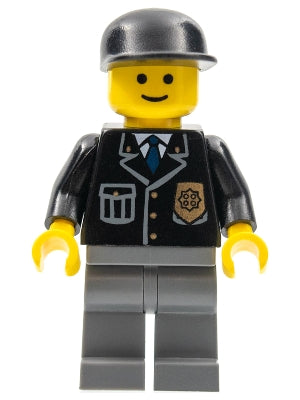Preowned LEGO® Minifigure – Town cop048 Police City Suit w/Blue Tie and Badge Dark Bluish G