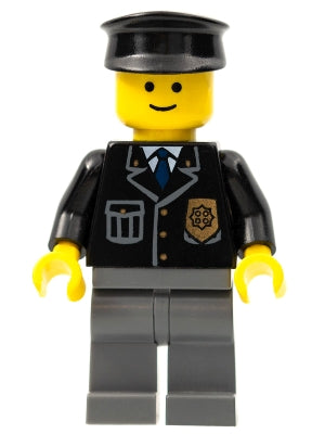 Preowned LEGO® Minifigure – Town cop050 Police City Suit w/Blue Tie and Badge Dark Bluish G