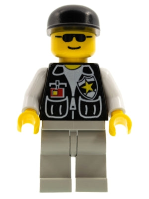 Preowned LEGO® Minifigure – Town cop057 Police Sheriff Star and 2 Pockets Light Gray Legs W