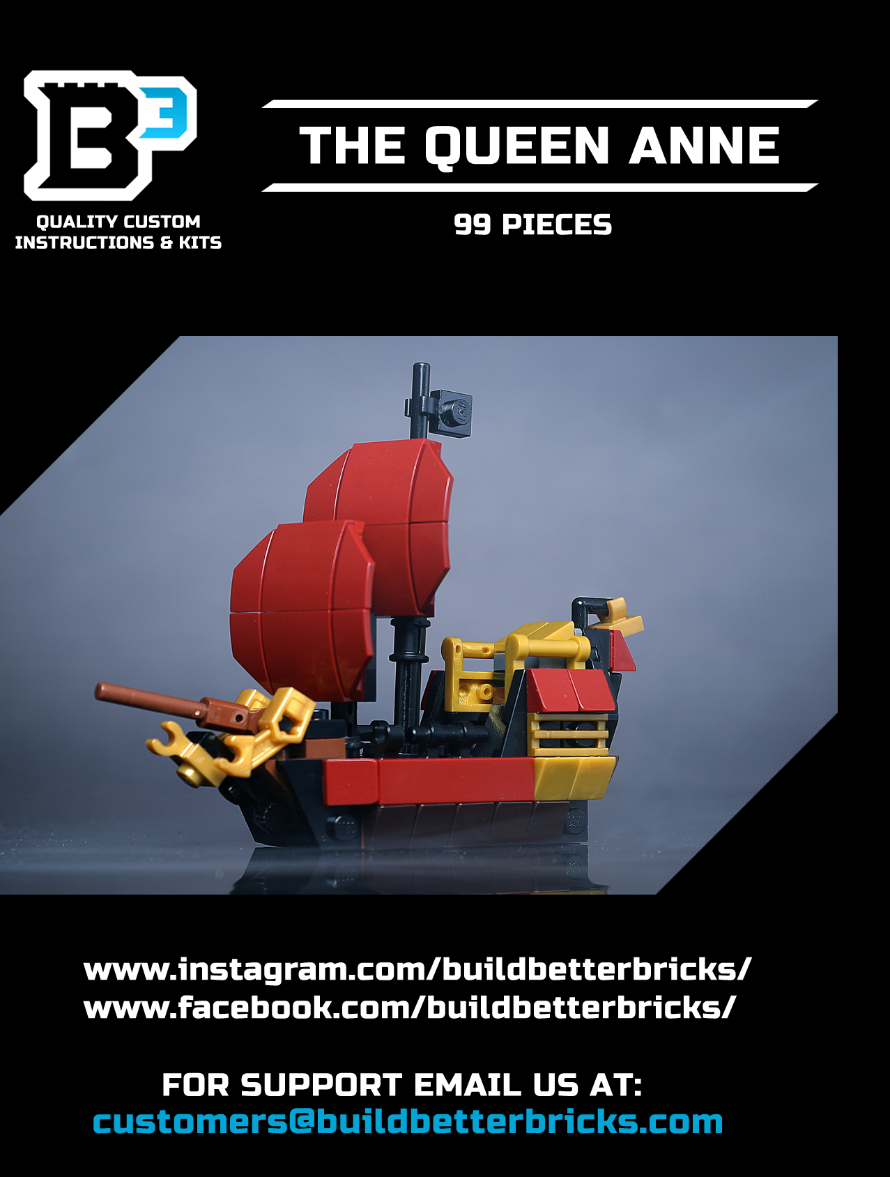 Custom Mini Queen Anne's Revenge Pirate Ship made using LEGO parts