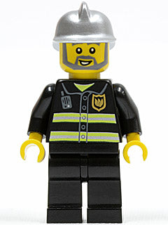 Preowned LEGO® Minifigure – Town cty0004 Fire Reflective Stripes Black Legs Silver Fire Hel