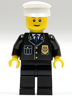 Preowned LEGO® Minifigure – Town cty0005 Police City Suit w/Blue Tie and Badge Black Legs W