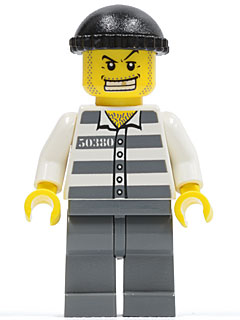 Preowned LEGO® Minifigure – Town cty0007 Police Jail Prisoner 50380 Prison Stripes Dark Blu