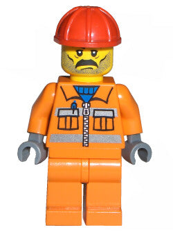 Preowned LEGO® Minifigure – Town cty0010 Construction Worker Orange Zipper Safety Stripes O