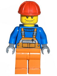 Preowned LEGO® Minifigure – Town cty0011 Overalls w/Safety Stripe Orange Orange Legs Red Co
