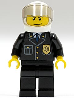Preowned LEGO® Minifigure – Town cty0013 Police City Suit w/Blue Tie and Badge Black Legs W
