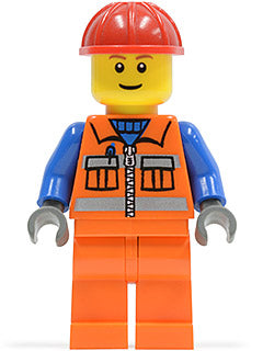 Preowned LEGO® Minifigure – Town cty0014 Construction Worker Orange Zipper Safety Stripes B