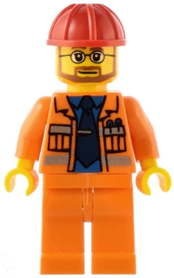 Preowned LEGO® Minifigure – Town cty0015 Construction Foreman Orange Jacket w/Blue Shirt Da