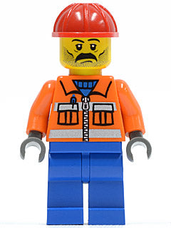 Preowned LEGO® Minifigure – Town cty0016 Construction Worker Orange Zipper Safety Stripes O