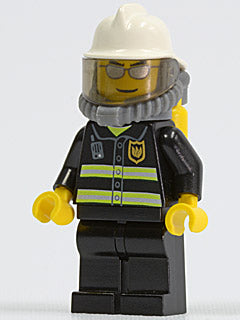 Preowned LEGO® Minifigure – Town cty0018 Fire Reflective Stripes Black Legs White Fire Helm