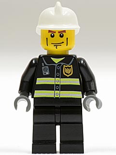 Preowned LEGO® Minifigure – Town cty0020 Fire Reflective Stripes Black Legs White Fire Helm