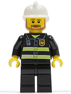 Preowned LEGO® Minifigure – Town cty0022 Fire Reflective Stripes Black Legs White Fire Helm