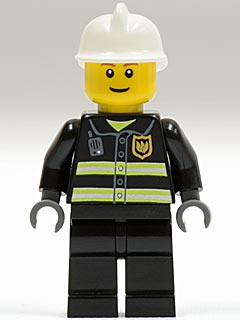 Preowned LEGO® Minifigure – Town cty0023 Fire Reflective Stripes Black Legs White Fire Helm
