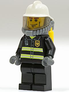 Preowned LEGO® Minifigure – Town cty0024 Fire Reflective Stripes Black Legs White Fire Helm