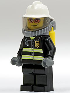 Preowned LEGO® Minifigure – Town cty0026 Fire Reflective Stripes Black Legs White Fire Helm
