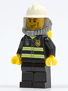 Preowned LEGO® Minifigure – Town cty0030 Fire Reflective Stripes Black Legs White Fire Helm
