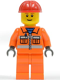 Preowned LEGO® Minifigure – Town cty0031 Construction Worker Orange Zipper Safety Stripes O