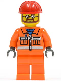 Preowned LEGO® Minifigure – Town cty0032 Construction Worker Orange Zipper Safety Stripes O