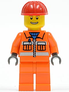 Preowned LEGO® Minifigure – Town cty0034 Construction Worker Orange Zipper Safety Stripes O
