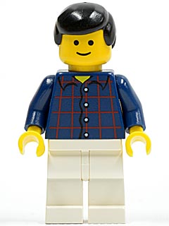 Preowned LEGO® Minifigure – Town cty0037 Plaid Button Shirt White Legs Black Male Hair Stan