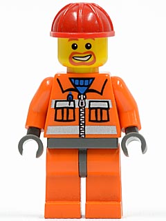Preowned LEGO® Minifigure – Town cty0041 Construction Worker Orange Zipper Safety Stripes O