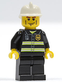 Preowned LEGO® Minifigure – Town cty0043 Fire Reflective Stripes Black Legs White Fire Helm