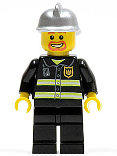 Preowned LEGO® Minifigure – Town cty0045 Fire Reflective Stripes Black Legs Silver Fire Hel