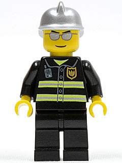 Preowned LEGO® Minifigure – Town cty0047 Fire Reflective Stripes Black Legs Silver Fire Hel