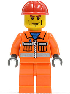 Preowned LEGO® Minifigure – Town cty0052 Construction Worker Orange Zipper Safety Stripes O