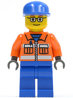 Preowned LEGO® Minifigure – Town cty0053 Ground Crew Orange Zipper Safety Stripes Orange Ar