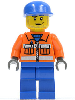 Preowned LEGO® Minifigure – Town cty0054 Ground Crew Orange Zipper Safety Stripes Orange Ar