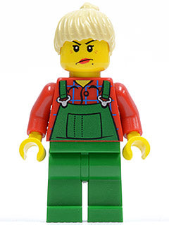 Preowned LEGO® Minifigure – Town cty0059 Overalls Farmer Green Tan Ponytail Hair