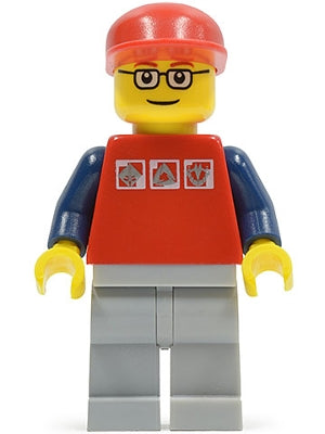 Preowned LEGO® Minifigure – Town cty0060 Red Shirt w/3 Silver Logos Dark Blue Arms Light Bl
