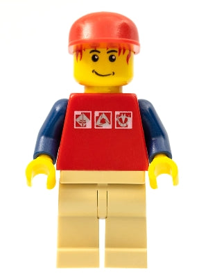 Preowned LEGO® Minifigure – Town cty0084 Red Shirt w/3 Silver Logos Dark Blue Arms Tan Legs