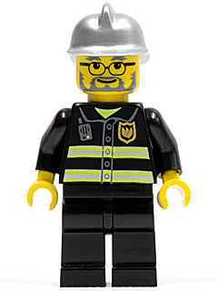 Preowned LEGO® Minifigure – Town cty0088 Fire Reflective Stripes Black Legs Silver Fire Hel