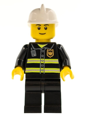 Preowned LEGO® Minifigure – Town cty0090a Fire Reflective Stripes Black Legs White Fire Hel